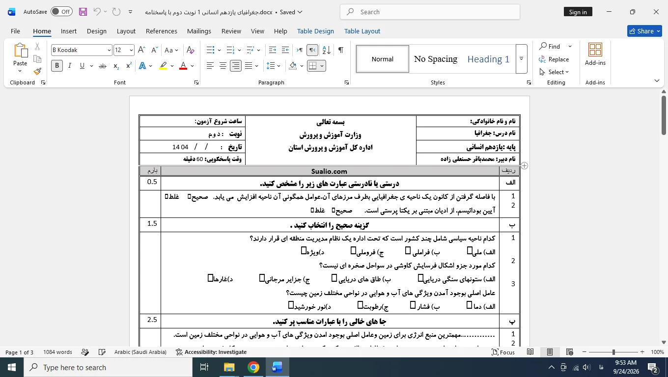 ورد جغرافیای یازدهم انسانی نوبت دوم